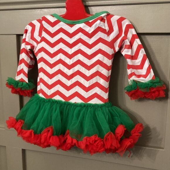 BABY Girl Infant Christmas Tree Elf Tutu Dress Chevron Tulle Red & Green - Picture 7 of 7